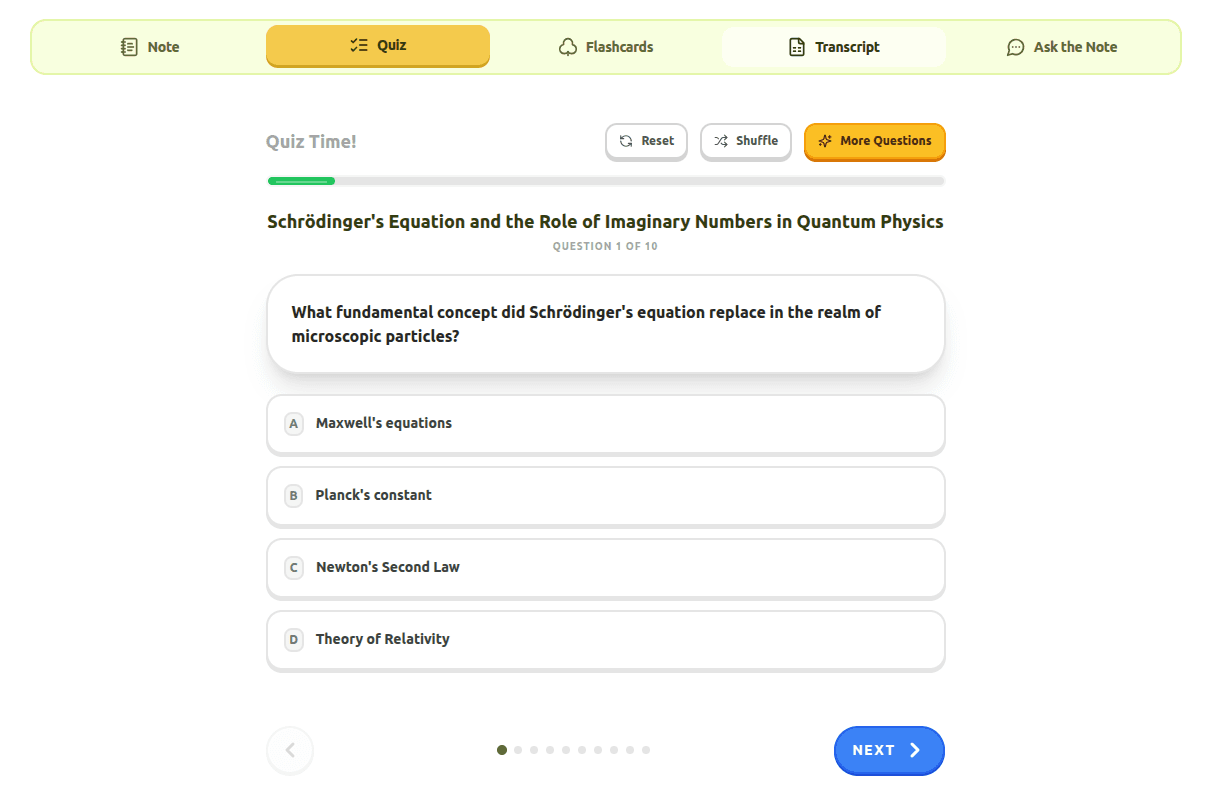 Multiple-choice quiz generated from a lecture