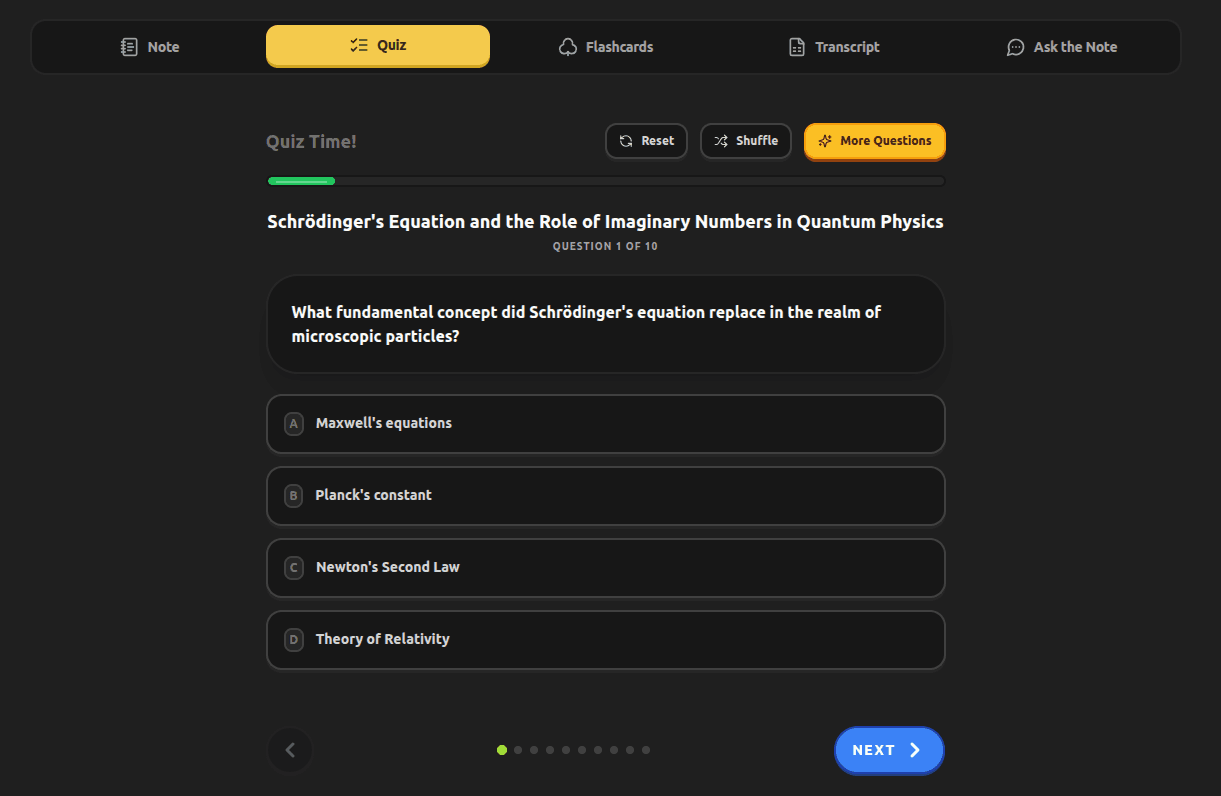 Multiple-choice quiz generated from a lecture