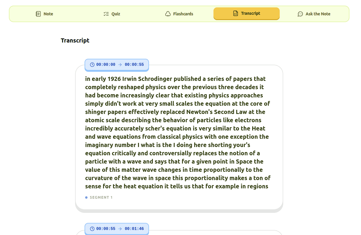 Timestamped transcript of a lecture