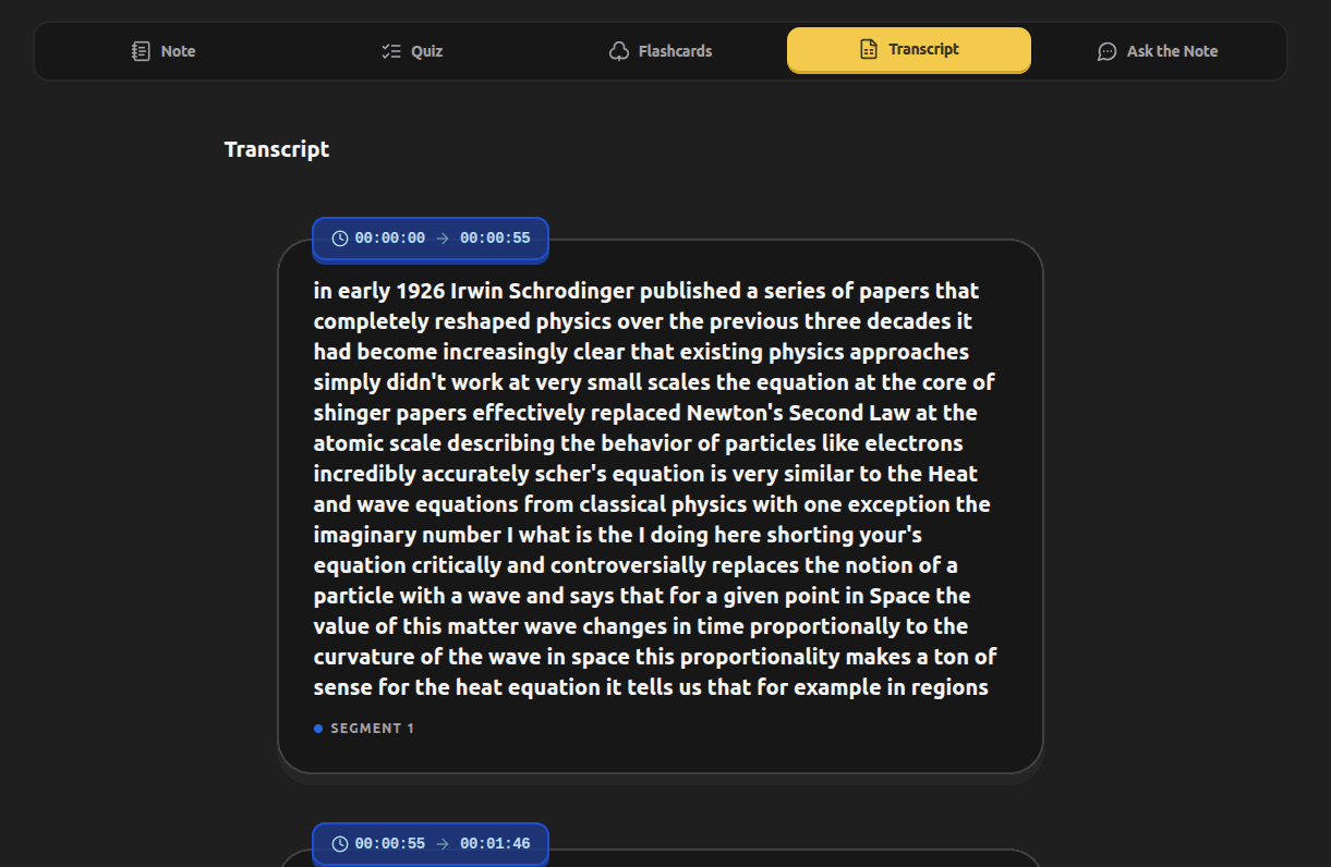 Timestamped transcript of a lecture