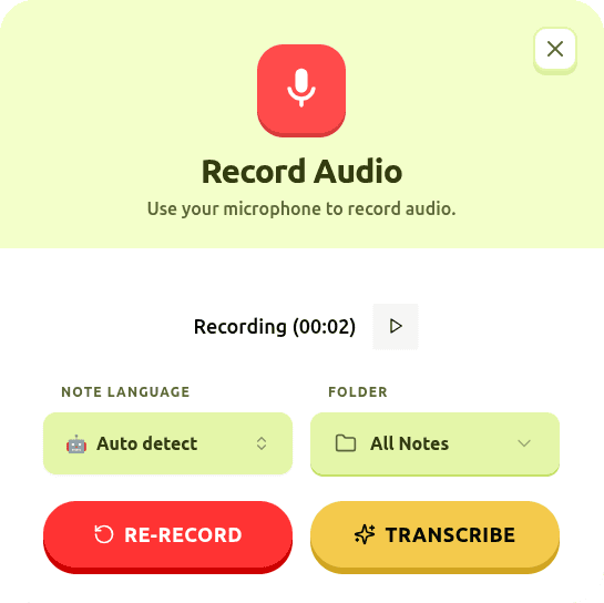 Choosing the note language before transcribing a recording